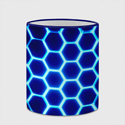Кружка 3D Неоновые шестигранники с подсветкой, цвет: 3D-синий кант — фото 2