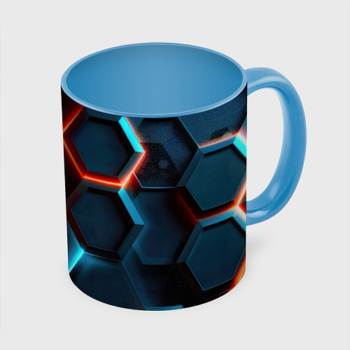Кружка цветная Неоновые темно синие соты / 3D-Белый + небесно-голубой – фото 1