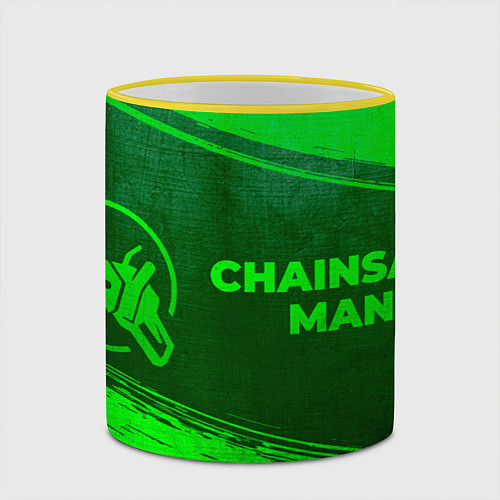 Кружка цветная Chainsaw Man - green gradient по-горизонтали / 3D-Желтый кант – фото 2