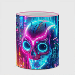 Кружка 3D Neon skull in metropolis - future, цвет: 3D-розовый кант — фото 2