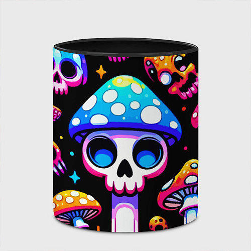 Кружка цветная Ice cream skull and fly agaric - ai art fantasy / 3D-Белый + черный – фото 2