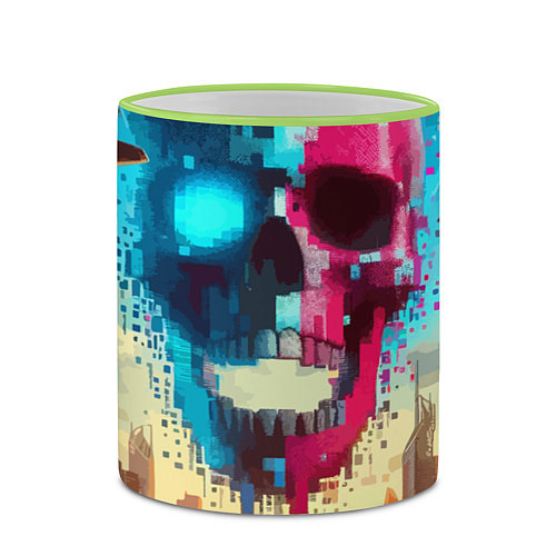 Кружка цветная Cool vanguard neon cyber skull - ai art / 3D-Светло-зеленый кант – фото 2