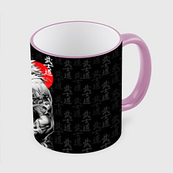 Кружка 3D Волк воин - японская гравюра, цвет: 3D-розовый кант