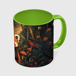 Кружка 3D Красная панда в лесной чаще - милая, цвет: 3D-белый + светло-зеленый