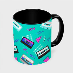Кружка 3D Бирюзовая кассета из 90-х, цвет: 3D-белый + черный