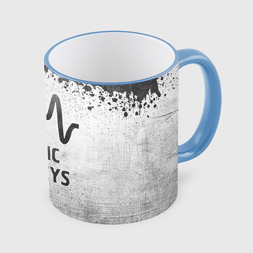 Кружка цветная Arctic Monkeys - white gradient / 3D-Небесно-голубой кант – фото 1