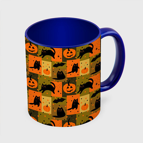 Кружка цветная Хэллоуин мозаика / 3D-Белый + синий – фото 1