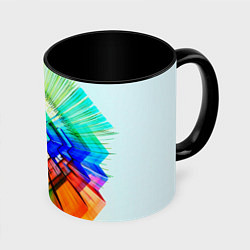 Кружка 3D Неоновая абстракция стекло, цвет: 3D-белый + черный