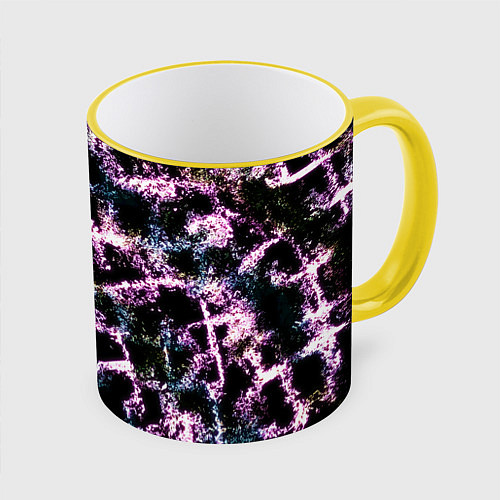 Кружка цветная Светящаяся розовая сетка / 3D-Желтый кант – фото 1