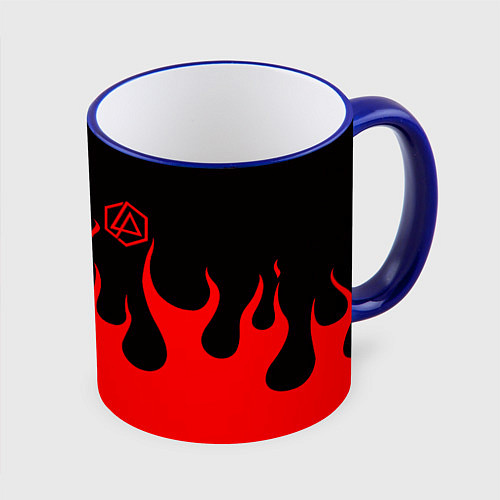 Кружка цветная Linkin park logo fire / 3D-Синий кант – фото 1