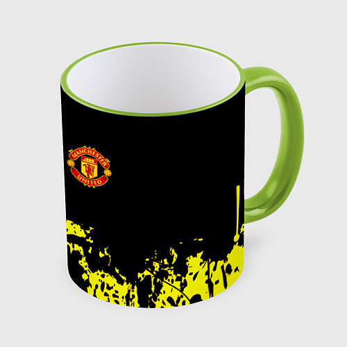 Кружка цветная Манчестер Юнайтед краски / 3D-Светло-зеленый кант – фото 1
