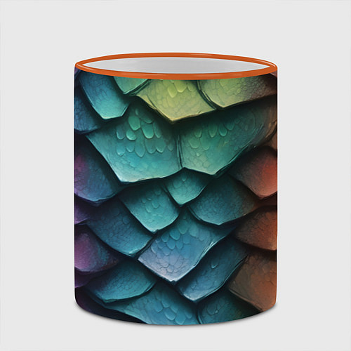 Кружка цветная Цветная чешуя дракона / 3D-Оранжевый кант – фото 2