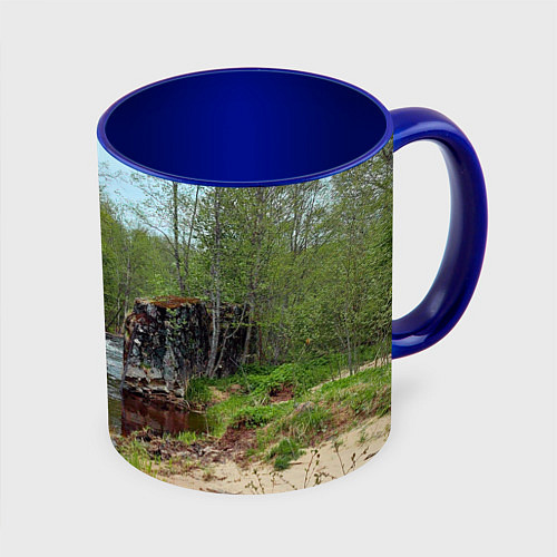 Кружка цветная Природа России разрушенный мост / 3D-Белый + синий – фото 1