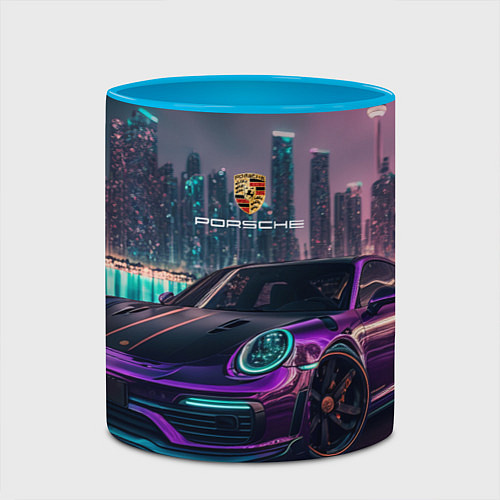 Кружка цветная Porshe night city / 3D-Белый + небесно-голубой – фото 2