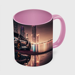 Кружка 3D Porshe night city, цвет: 3D-белый + розовый