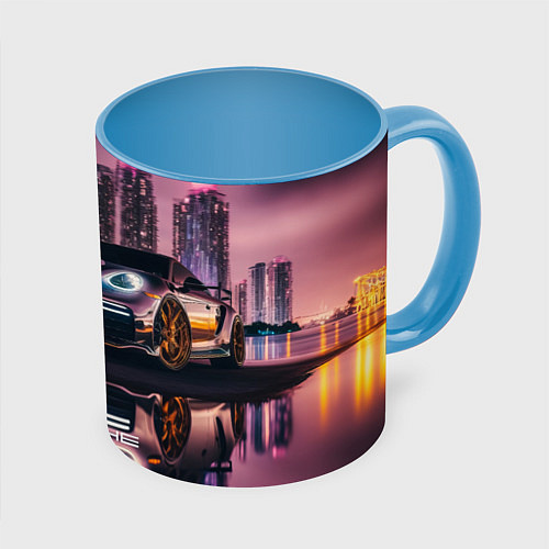 Кружка цветная Porshe night city / 3D-Белый + небесно-голубой – фото 1