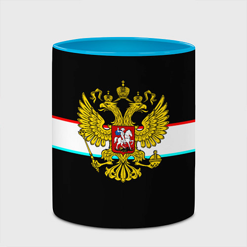 Кружка цветная Герб РФ спорт полоса / 3D-Белый + небесно-голубой – фото 2