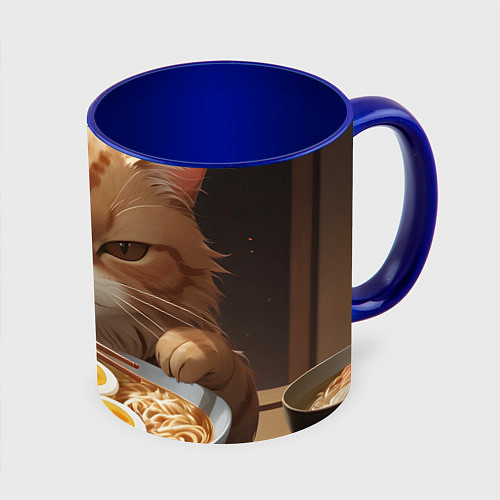 Кружка цветная Кот и рамен / 3D-Белый + синий – фото 1