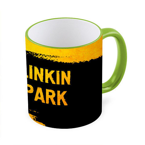 Кружка цветная Linkin Park 2024 - gold gradient по-горизонтали / 3D-Светло-зеленый кант – фото 1