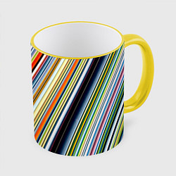 Кружка 3D Разноцветные полосы абстракция, цвет: 3D-желтый кант