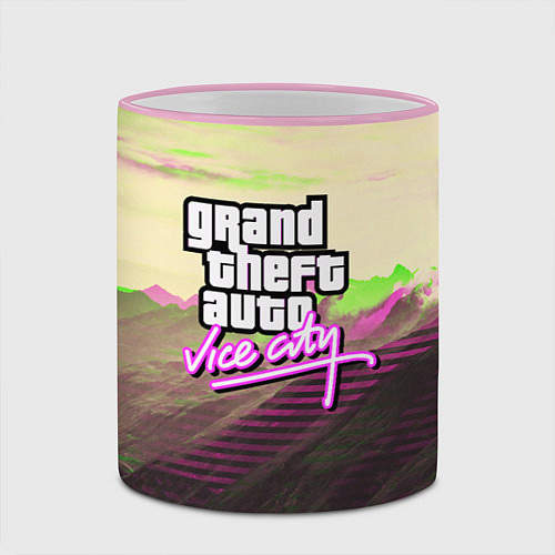 Кружка цветная Vice city glitch / 3D-Розовый кант – фото 2