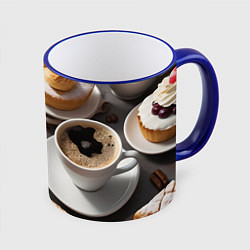 Кружка 3D Кофе и пирожные, цвет: 3D-синий кант