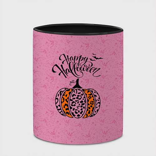 Кружка цветная Хэллоуин - тыква леопардовый узор / 3D-Белый + черный – фото 2