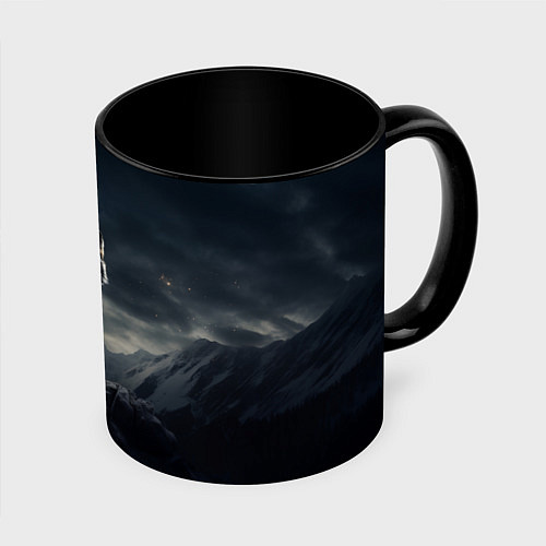 Кружка цветная Волк в горах / 3D-Белый + черный – фото 1