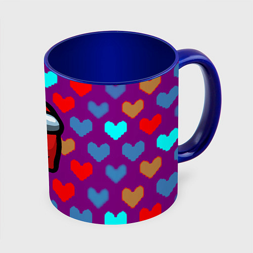 Кружка цветная Among us неоновые сердца / 3D-Белый + синий – фото 1