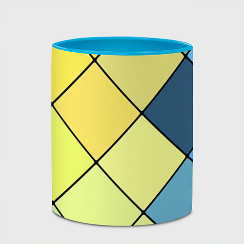 Кружка цветная Геометрия линии клетка / 3D-Белый + небесно-голубой – фото 2