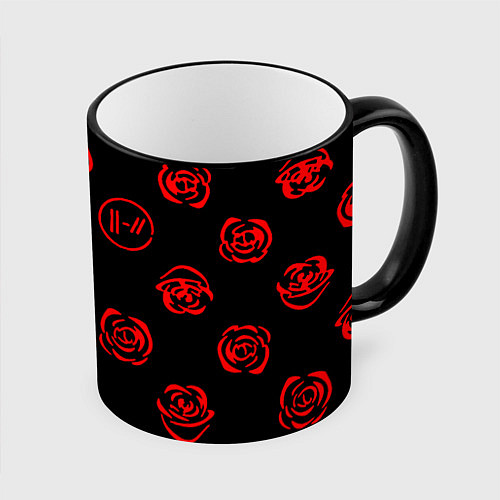 Кружка цветная Twenty one pilots rose pattern / 3D-Черный кант – фото 1