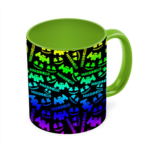 Кружка цветная Marshmello neon steel pattern / 3D-Белый + светло-зеленый – фото 1