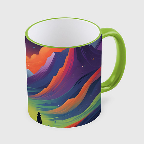 Кружка цветная Фантастический красочный пейзаж / 3D-Светло-зеленый кант – фото 1