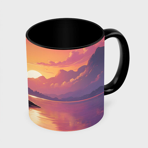 Кружка цветная Домик на берегу закат / 3D-Белый + черный – фото 1