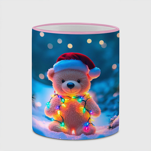 Кружка цветная Мишка в гирлянде / 3D-Розовый кант – фото 2