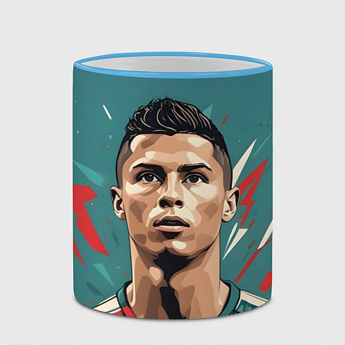 Кружка цветная Футболист Рональдо / 3D-Небесно-голубой кант – фото 2