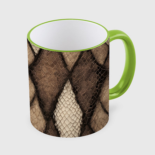 Кружка цветная Кожа змеи ромбы / 3D-Светло-зеленый кант – фото 1