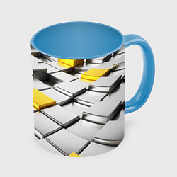 Кружка 3D Оптические кубы текстура, цвет: 3D-белый + небесно-голубой