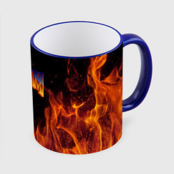 Кружка 3D Doom fire steel logo, цвет: 3D-синий кант