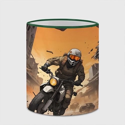 Кружка цветная Байкер в движении / 3D-Зеленый кант – фото 2