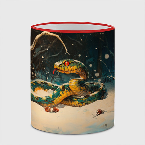 Кружка цветная Зеленая змея в ночном лесу / 3D-Красный кант – фото 2