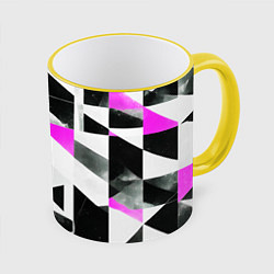 Кружка 3D Black and pink abstraction on a white background, цвет: 3D-желтый кант