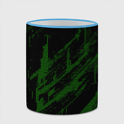 Кружка цветная Зелёные точки на чёрном фоне / 3D-Небесно-голубой кант – фото 2