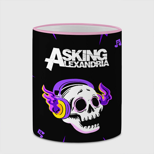 Кружка цветная Asking Alexandria неоновый череп / 3D-Розовый кант – фото 2