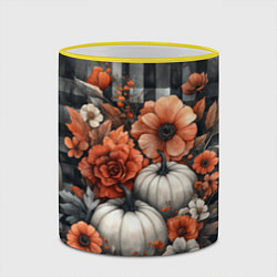 Кружка 3D Белые тыква с цветами, цвет: 3D-желтый кант — фото 2
