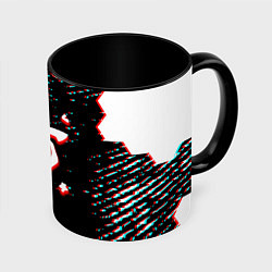 Кружка 3D Doom hexagon glitch color, цвет: 3D-белый + черный