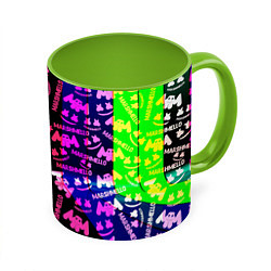 Кружка 3D Marshmello pattern neon steel, цвет: 3D-белый + светло-зеленый