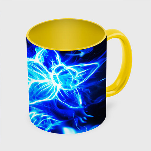 Кружка цветная Огненный синий цветок / 3D-Белый + желтый – фото 1
