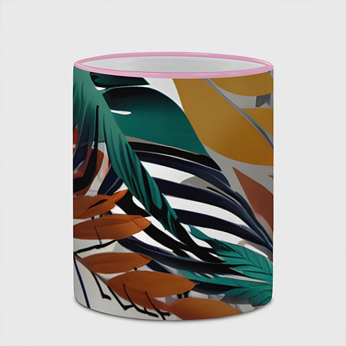 Кружка цветная Полоски листья / 3D-Розовый кант – фото 2