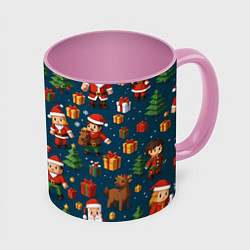 Кружка 3D Mintrcraft pattern новый год, цвет: 3D-белый + розовый